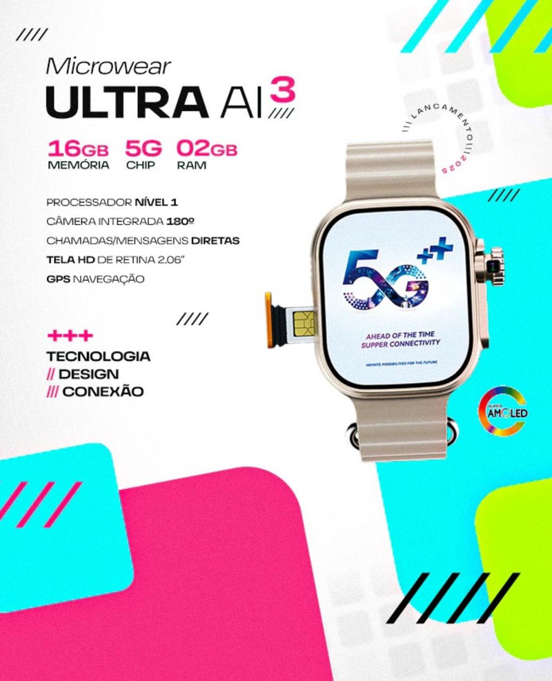 SMARTWATCH 5G+ ULTRA AI 3 COM CHIP 2GB DE RAM 16GB DE MEMÓRIA (5 BRINDES | FRETE GRÁTIS A Pronta Entrega, Enviamos em 24 Horas)